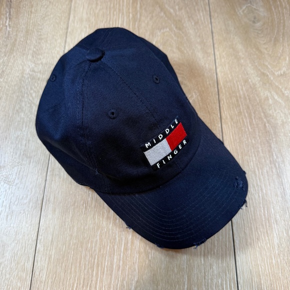 Field Grade Middle Finger Dad‎ Hat Adjustable Distressed Cotton Navy OS - Picture 1 of 5